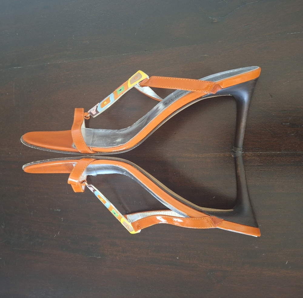 DONALD J PLINER Couture Orange Patent Leather Open Toe T Strap Slide - Size 10 - Picture 3 of 9
